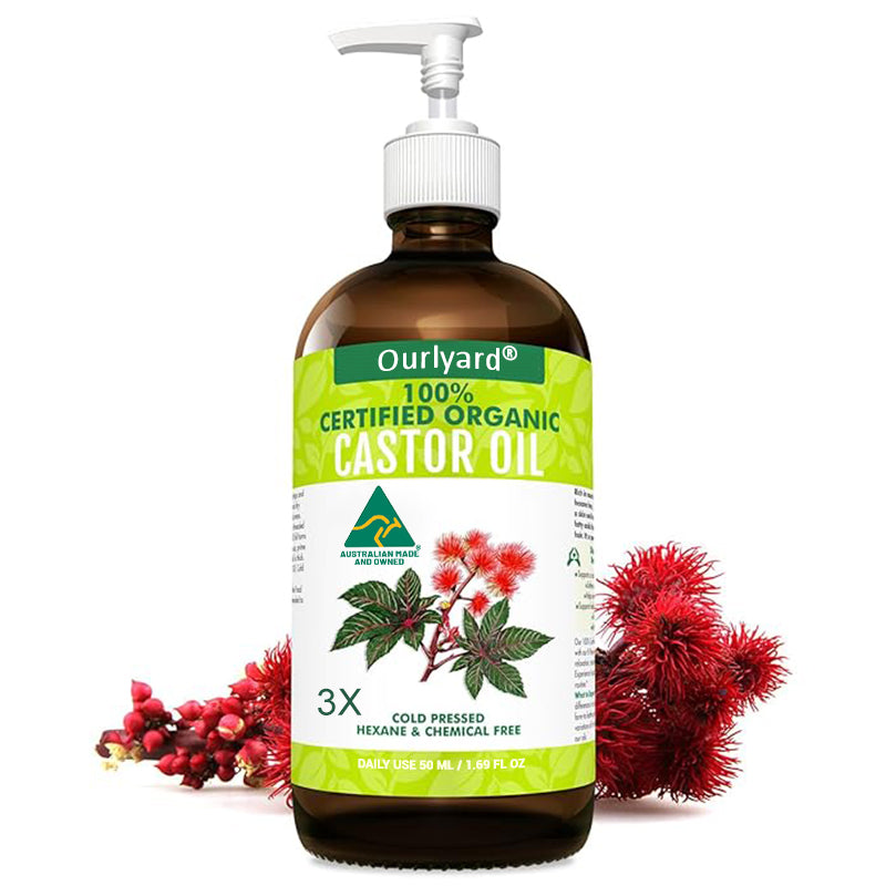 💖💖Ourlyard® 3X Concentrated Castor Oil – Australian Certified Organic, 100% Pure & Cold Pressed. Boosts Hair Growth for Thicker, Fuller Hair, Lashes & Brows.
