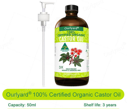 💖💖Ourlyard® 3X Concentrated Castor Oil – Australian Certified Organic, 100% Pure & Cold Pressed. Boosts Hair Growth for Thicker, Fuller Hair, Lashes & Brows.