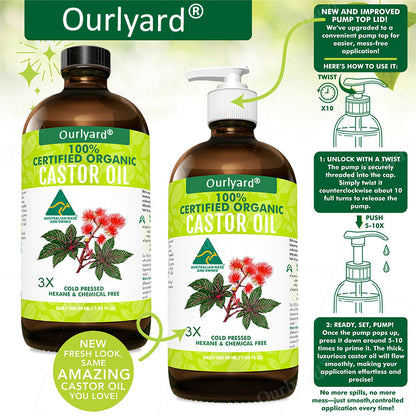 💖💖Ourlyard® 3X Concentrated Castor Oil – Australian Certified Organic, 100% Pure & Cold Pressed. Boosts Hair Growth for Thicker, Fuller Hair, Lashes & Brows.